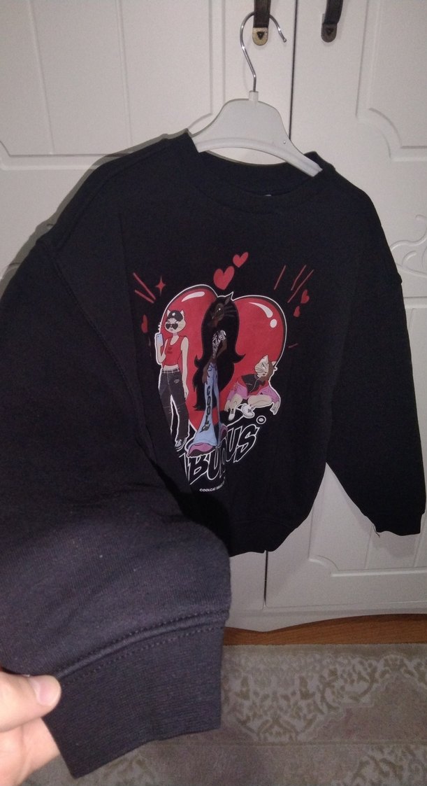 Kızlar için Siyah Baskılı Goth Sweatshirt - Görsel 3