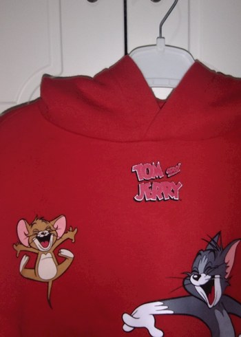 Kız Çocuk Kırmızı Kapüşonlu Tom ve Jerry Sweatshirt - Görsel 4