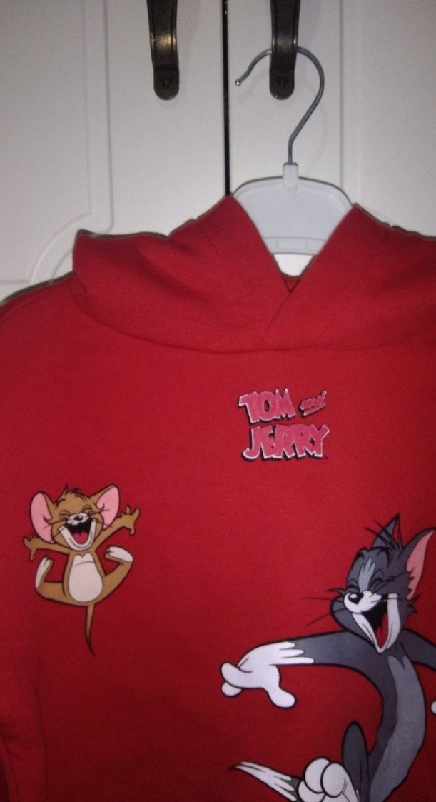 Kız Çocuk Kırmızı Kapüşonlu Tom ve Jerry Sweatshirt - Görsel 4