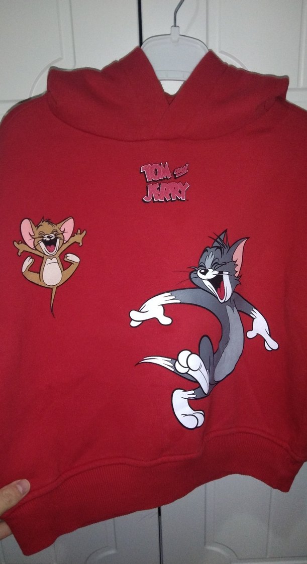Kız Çocuk Kırmızı Kapüşonlu Tom ve Jerry Sweatshirt - Görsel 3