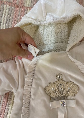 Kapüşonlu Beyaz Bebek Tulumu, Kürklü, astronot - Görsel 2