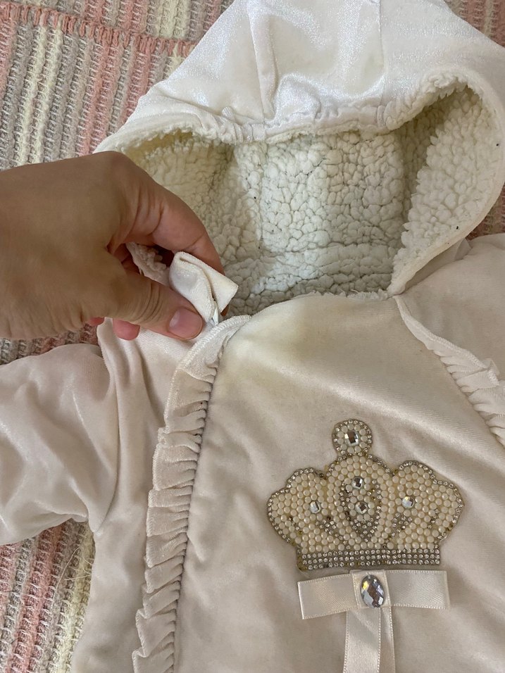 Kapüşonlu Beyaz Bebek Tulumu, Kürklü, astronot - Görsel 2