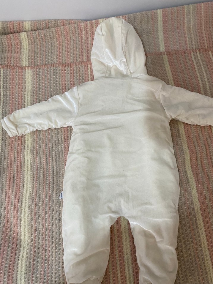 Kapüşonlu Beyaz Bebek Tulumu, Kürklü, astronot - Görsel 3