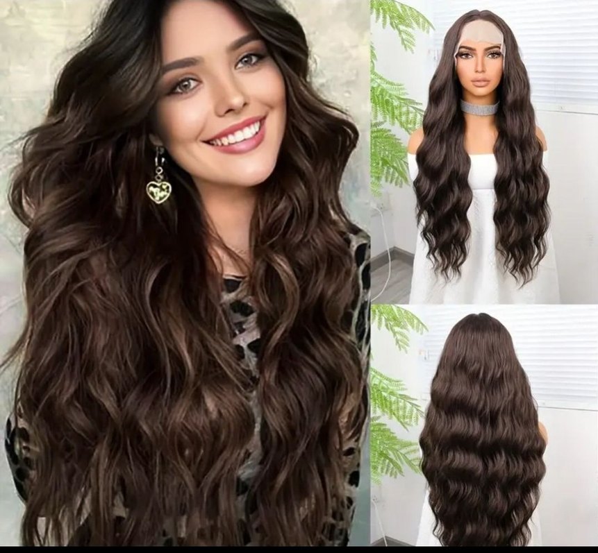 Kahverengi tül peruk - Görsel 2