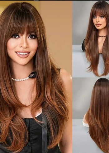 Koyu Kahverengi İpek Görünümlü Kadın Peruk - Görsel 2