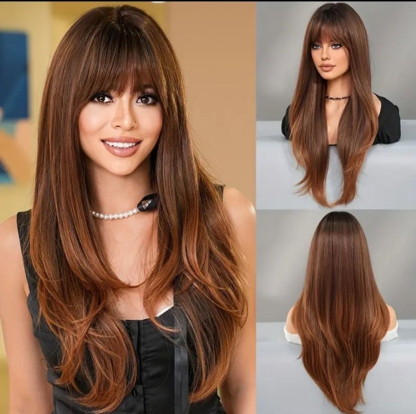 Koyu Kahverengi İpek Görünümlü Kadın Peruk - Görsel 2