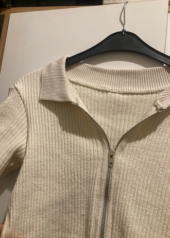 m Beden Bej Mini Kısa Kollu Triko Hırka
