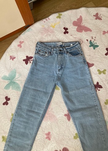 s Beden Düğmeli Mavi Rahat Kesim Kadın Denim Pantolon