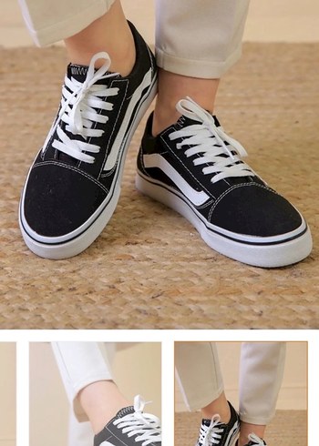 Beyaz Detaylı Siyah Kadın Spor Ayakkabı - Görsel 2