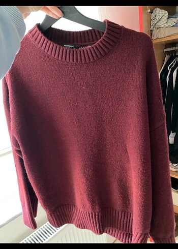 Bordo Örgü Kadın Yün Kazak - Görsel 5