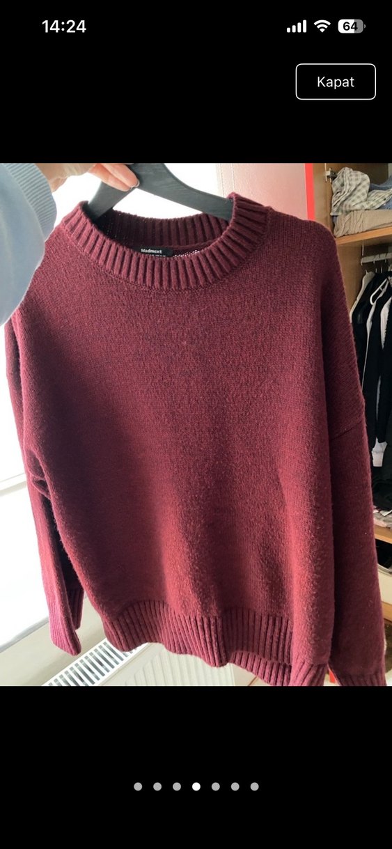 Bordo Örgü Kadın Yün Kazak - Görsel 5
