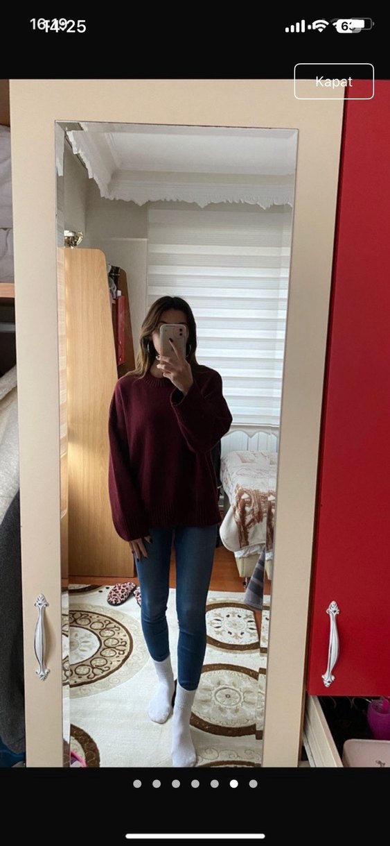 Bordo Örgü Kadın Yün Kazak - Görsel 3