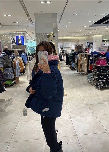 Koyu Mavi Kadın Kısa Denim Kış Ceketi - Görsel 2