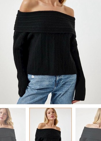 Siyah, Geniş Kesim, Uzun Kollu Kadın Triko - Görsel 2