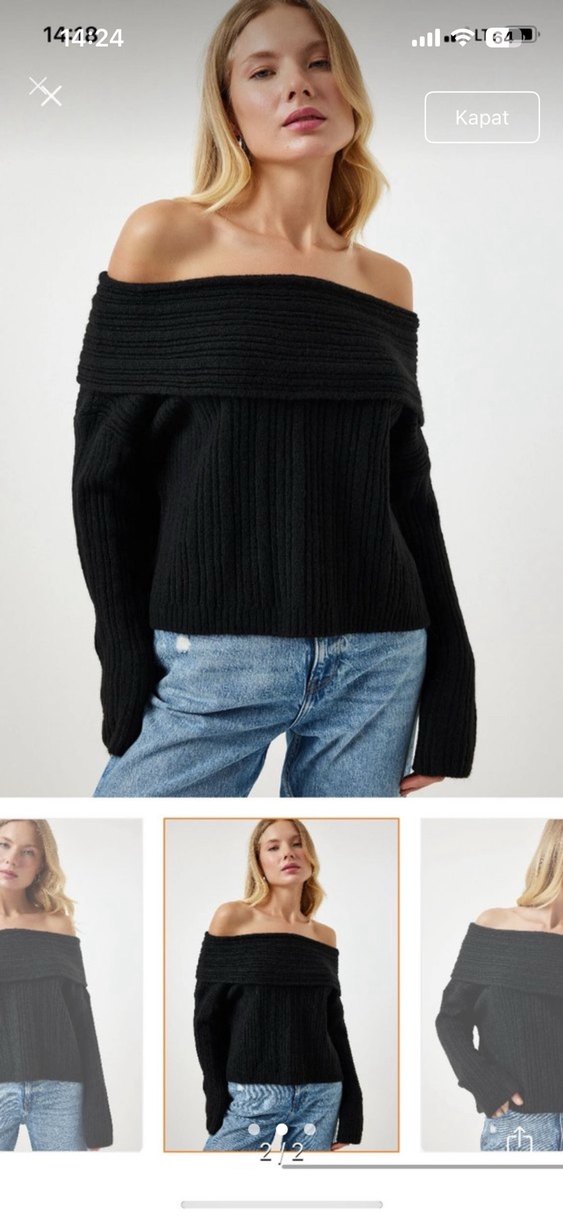 Siyah, Geniş Kesim, Uzun Kollu Kadın Triko - Görsel 2