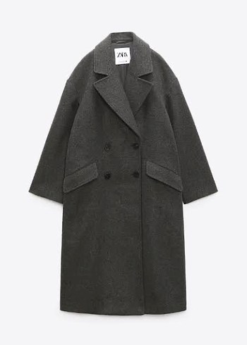 Çift Düğmeli Uzun Koyu Gri Kaban - Görsel 2