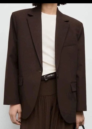 Kahverengi Süet Düğmeli Kadın Blazer Ceket - Görsel 2