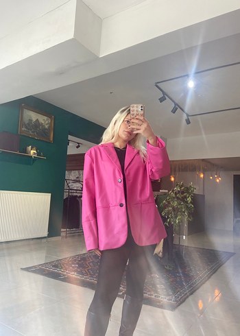 Zara Canli Fusya Blazer Deri Ceket