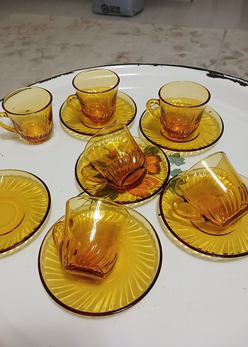 Sarı Cam Altılı  Fincanı Takımı - Görsel 2