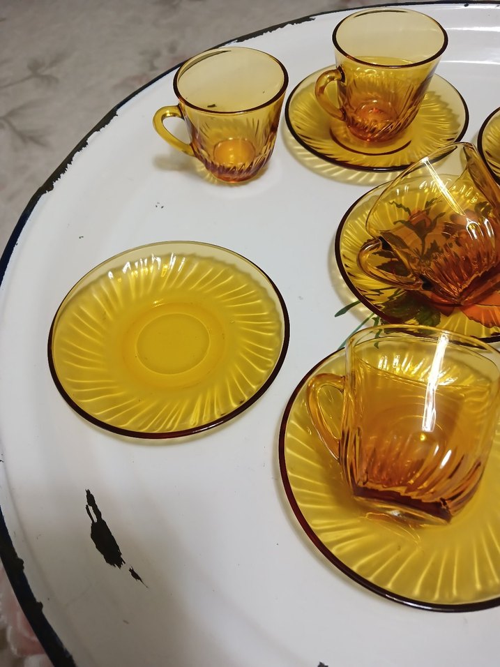 Sarı Cam Altılı  Fincanı Takımı - Görsel 3