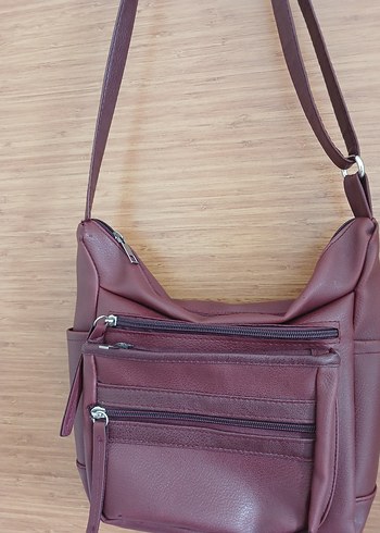 Bordo Deri Kadın Çanta Fermuarlı - Görsel 2