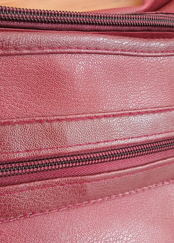 Bordo Deri Kadın Çanta Fermuarlı - Görsel 5