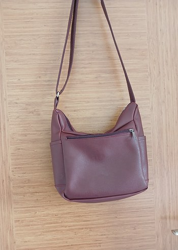 Bordo Deri Kadın Çanta Fermuarlı - Görsel 3