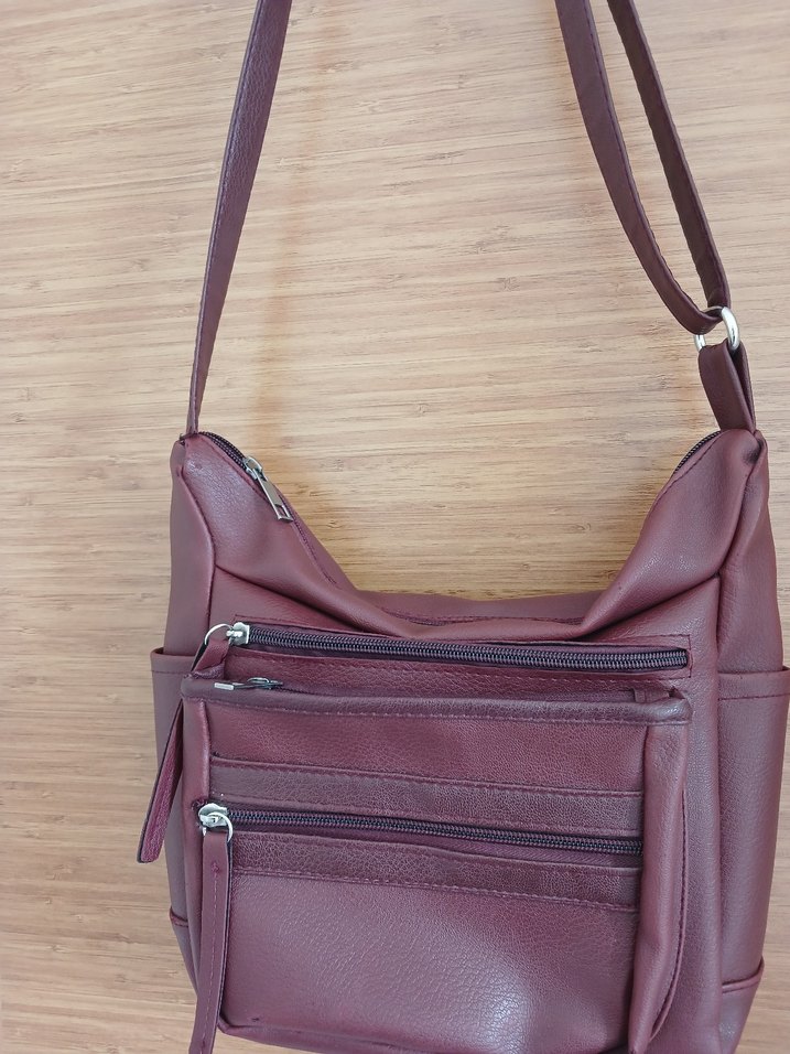 Bordo Deri Kadın Çanta Fermuarlı - Görsel 2