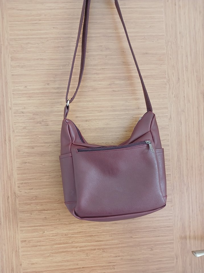 Bordo Deri Kadın Çanta Fermuarlı - Görsel 3