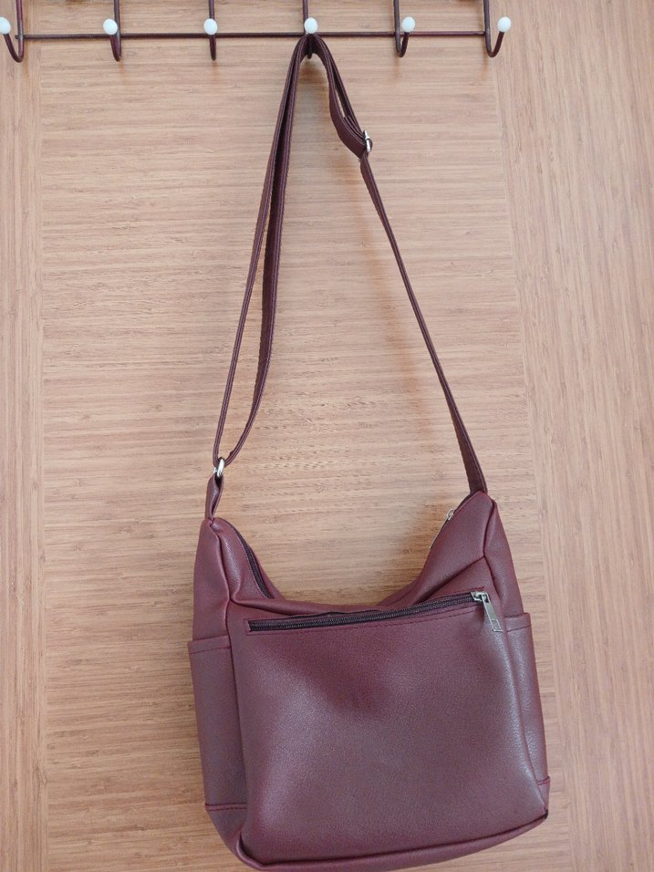 Bordo Deri Kadın Çanta Fermuarlı - Görsel 4