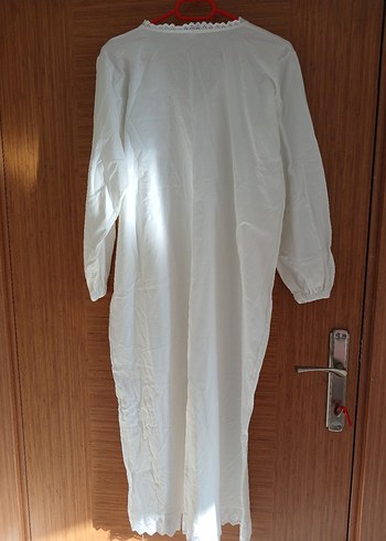 Uzun Beyaz V Yaka Bayan  gecelik - Görsel 3