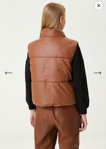 Kahverengi Kadın Deri Kemerli Mini Puf Yelek - Görsel 4