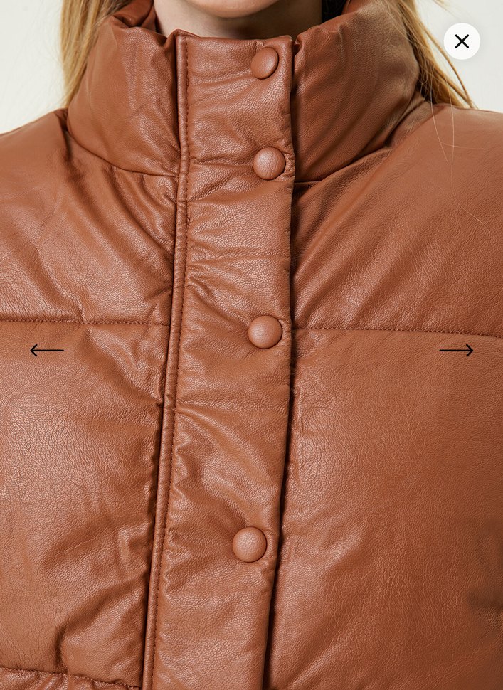 Kahverengi Kadın Deri Kemerli Mini Puf Yelek - Görsel 3