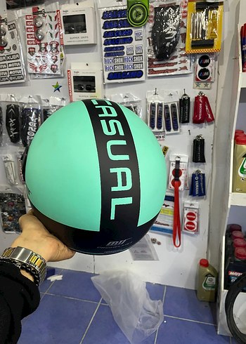 Renkli Baskılı Yeşil Motosiklet Kaskı - Görsel 4