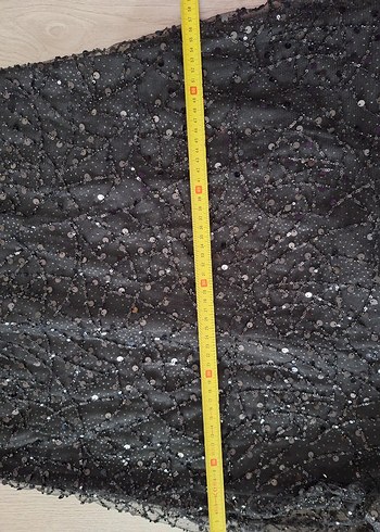 Siyah pullu taş boncuklu Uzun Drapeli Gece Elbisesi - Görsel 14