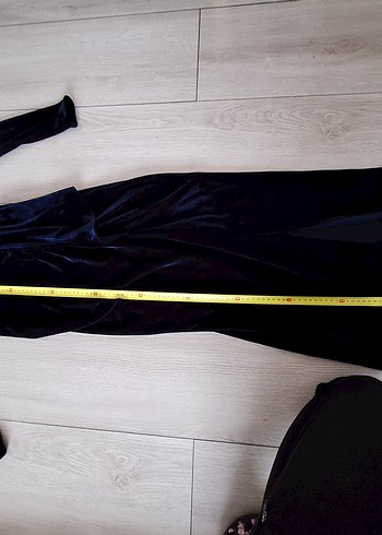 Lacivert Kadife Uzun V Yaka Elbise - Görsel 10