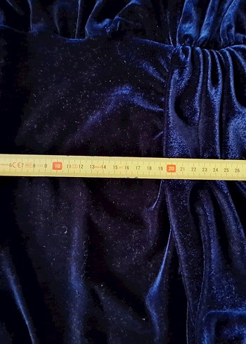 Lacivert Kadife Uzun V Yaka Elbise - Görsel 12