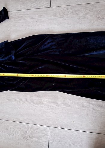 Lacivert Kadife Uzun V Yaka Elbise - Görsel 9