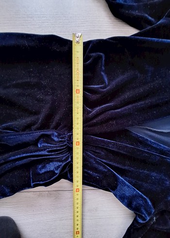 Lacivert Kadife Uzun V Yaka Elbise - Görsel 8