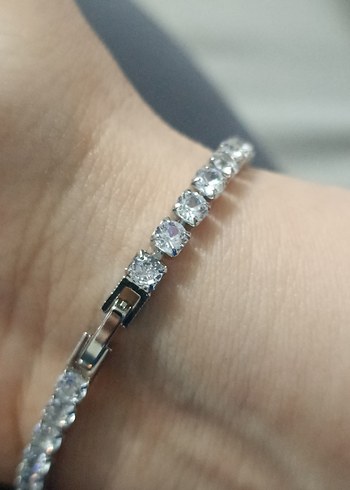 Beden beyaz Renk GÜMÜŞ SU YOLU BİLEKLİK 4MM ZİRKON TAŞ
