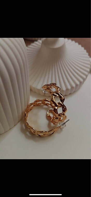 Zincir model gold küpe