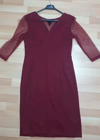 Bordo Payetli Uzun Kollu Abiye Elbise - Görsel 4