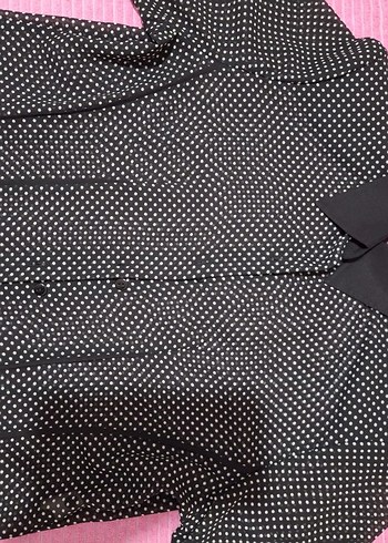 Siyah Puantiyeli Kadın Uzun Kollu Şifon Gömlek - Görsel 2