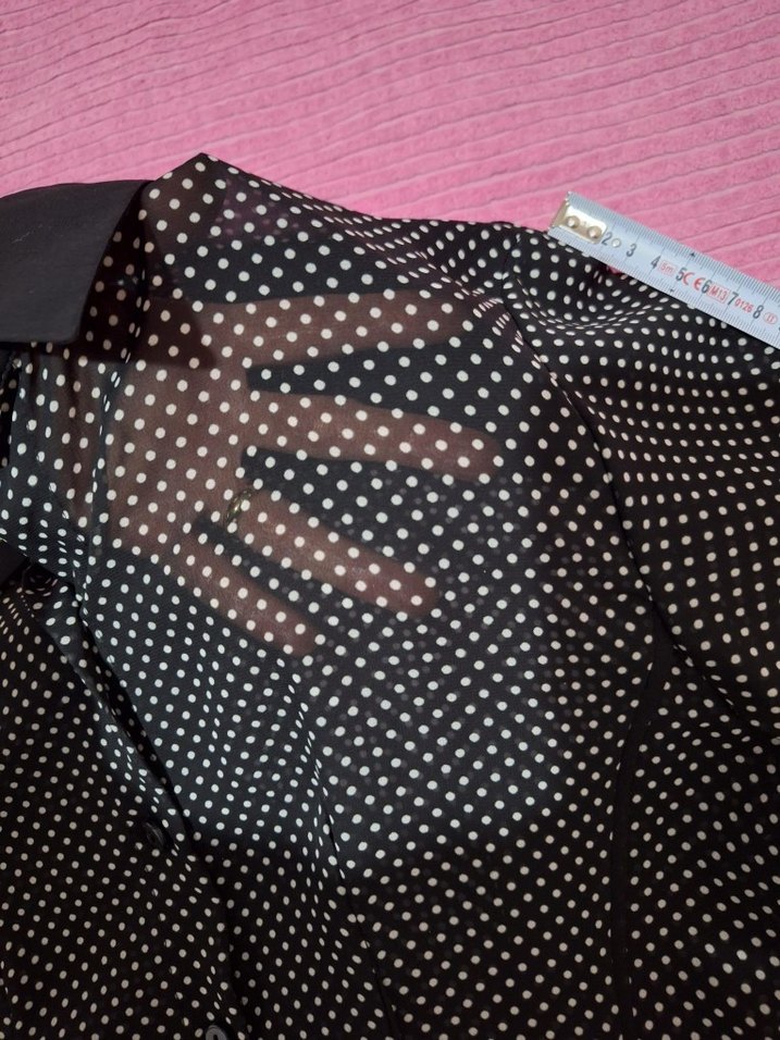 Siyah Puantiyeli Kadın Uzun Kollu Şifon Gömlek - Görsel 5