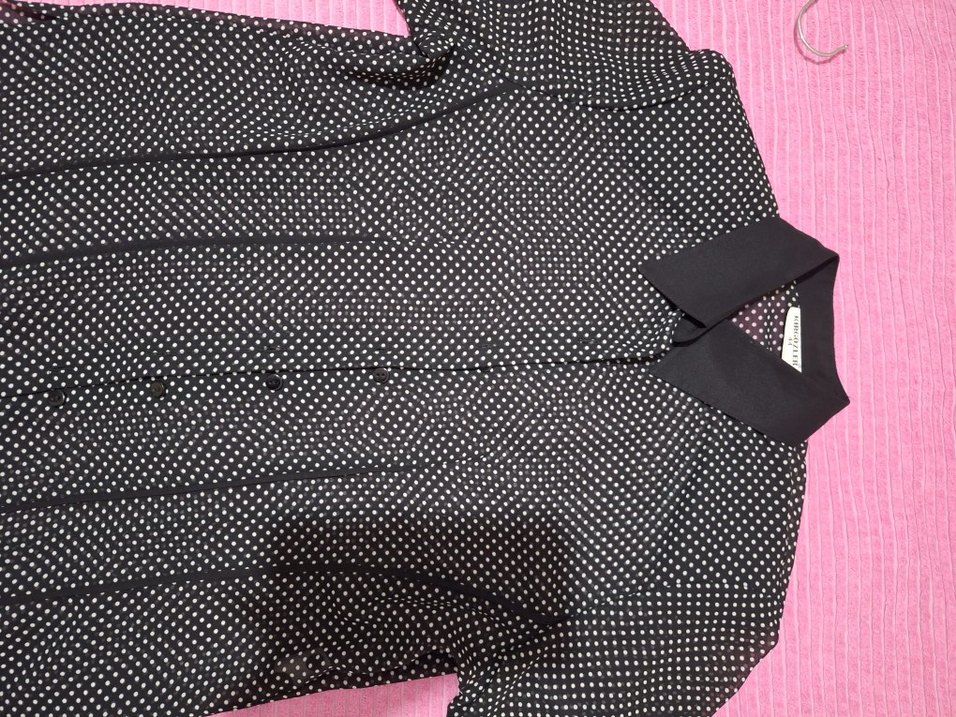 Siyah Puantiyeli Kadın Uzun Kollu Şifon Gömlek - Görsel 2