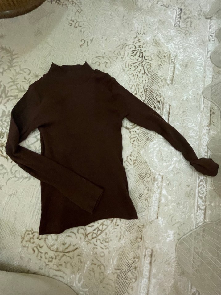 Kahverengi Yarım Balıkçı Yaka Kadın Kazak - Görsel 2