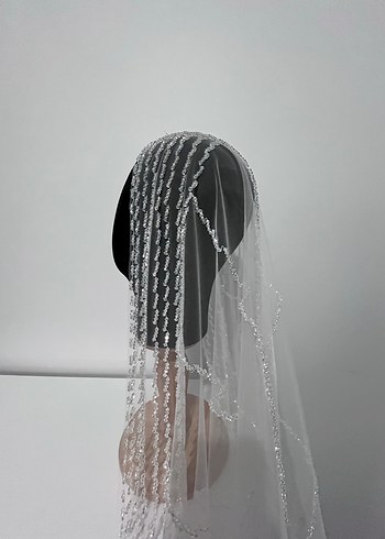 Gri İşlemeli Drape Gelin Duvağı - Görsel 3