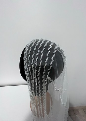 Gri İşlemeli Drape Gelin Duvağı - Görsel 2