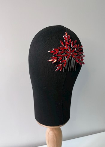 Koyu Kırmızı Boncuklu Avant-Garde Saç Aksesuarı - Görsel 3