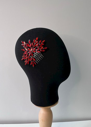 Koyu Kırmızı Boncuklu Avant-Garde Saç Aksesuarı - Görsel 2